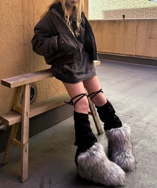 stina leg warmer スティナ　ブラック　レッグウォーマー stina / tweed leg warmer / black