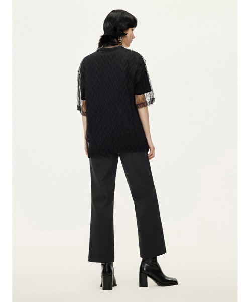 JNBY(ジェーエヌビーワイ)の「Diamond-shaped Pleated Mesh Top(その他トップス・レディース・ブラウン/ピンク/ブラック・36/38/40)」の4枚目の写真