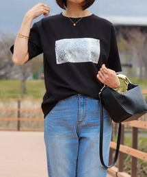 【大人の安心Tシャツ・高評価レビュー◎】シルクタッチスムースロゴプリントTシャツ