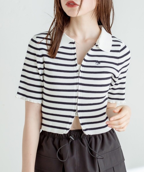 OLIVE des OLIVE（オリーブデオリーブ）の「ダブルジップリブ衿トップス　1031050260（ニット/セーター・レディース・ブラック系その他/イエロー/オフホワイト/サックスブルー/ブラック・FREE）」の4枚目の写真