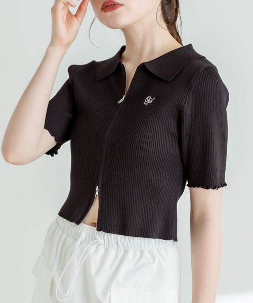 OLIVE des OLIVE（オリーブデオリーブ）の「ダブルジップリブ衿トップス　1031050260（ニット/セーター・レディース・ブラック系その他/イエロー/オフホワイト/サックスブルー/ブラック・FREE）」の3枚目の写真