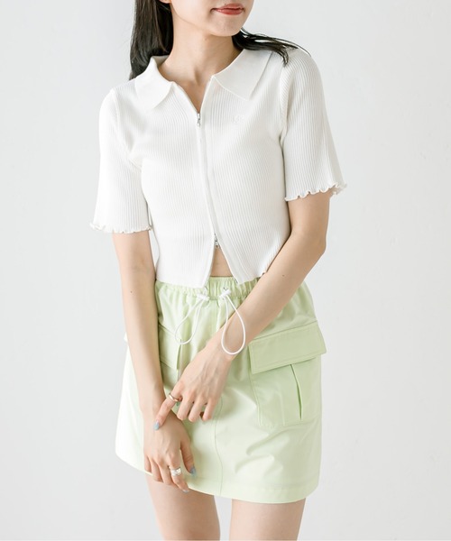 OLIVE des OLIVE（オリーブデオリーブ）の「ダブルジップリブ衿トップス　1031050260（ニット/セーター・レディース・ブラック系その他/イエロー/オフホワイト/サックスブルー/ブラック・FREE）」の9枚目の写真