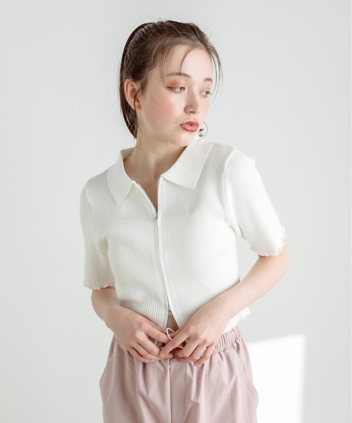 OLIVE des OLIVE（オリーブデオリーブ）の「ダブルジップリブ衿トップス　1031050260（ニット/セーター・レディース・ブラック系その他/イエロー/オフホワイト/サックスブルー/ブラック・FREE）」の13枚目の写真