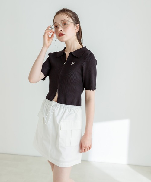 OLIVE des OLIVE（オリーブデオリーブ）の「ダブルジップリブ衿トップス　1031050260（ニット/セーター・レディース・ブラック系その他/イエロー/オフホワイト/サックスブルー/ブラック・FREE）」の20枚目の写真