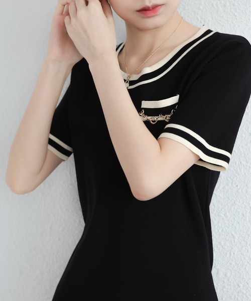 MAISON DE THERESE（メゾン ド テレーズ）の「バイカラーニットワンピース（ワンピース・レディース・ベージュ/ブラック・S/M）」の6枚目の写真