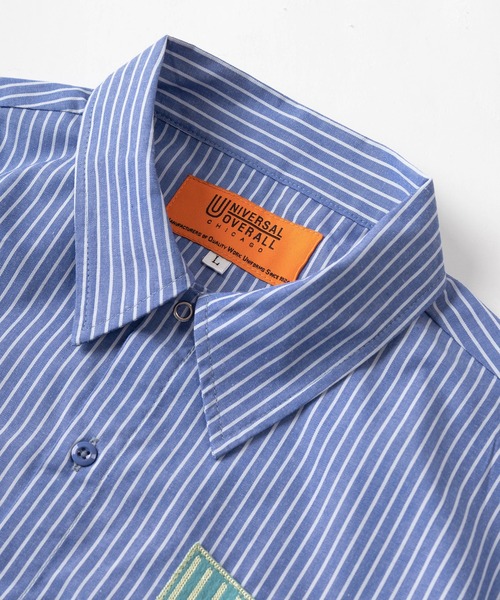 UNIVERSAL OVERALL(ユニバーサルオーバーオール)の「【UNIVERSAL OVERALL/ユニバーサルオーバーオール】ビッグシルエット ワッペンデザイン ストライプ柄 ワーカーズ半袖シャツ/WORKER'S SHIRT(シャツ/ブラウス・メンズ・ネイビー/ホワイト/サックスブルー・M/L/XL)」の6枚目の写真