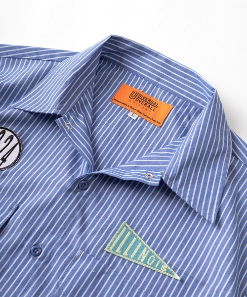 UNIVERSAL OVERALL(ユニバーサルオーバーオール)の「【UNIVERSAL OVERALL/ユニバーサルオーバーオール】ビッグシルエット ワッペンデザイン ストライプ柄 ワーカーズ半袖シャツ/WORKER'S SHIRT(シャツ/ブラウス・メンズ・ネイビー/ホワイト/サックスブルー・M/L/XL)」の14枚目の写真