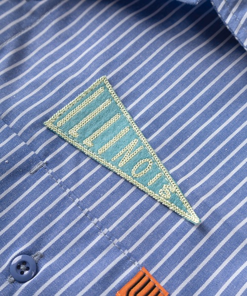 UNIVERSAL OVERALL(ユニバーサルオーバーオール)の「【UNIVERSAL OVERALL/ユニバーサルオーバーオール】ビッグシルエット ワッペンデザイン ストライプ柄 ワーカーズ半袖シャツ/WORKER'S SHIRT(シャツ/ブラウス・メンズ・ネイビー/ホワイト/サックスブルー・M/L/XL)」の11枚目の写真