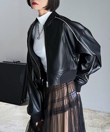 PAGEBOY | フェイクレザーパイピングショートブルゾン(ブルゾン)