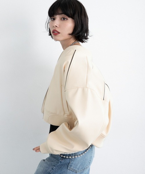 DRESSTERIOR レザーパイピングブルゾン ショートコート ベージュ PAGEBOY（ページボーイ）の「フェイクレザーパイピングショート