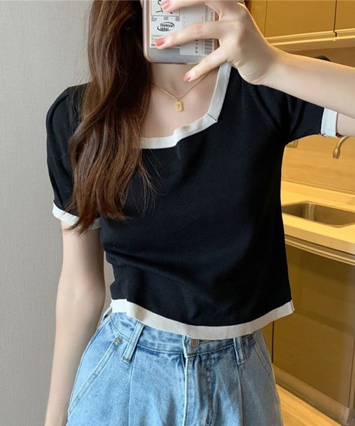 Silly（シリー）の「モノトーンバイカラースクウェアネックTEE（Tシャツ/カットソー・レディース・ホワイト/ブラック・FREE）」の3枚目の写真