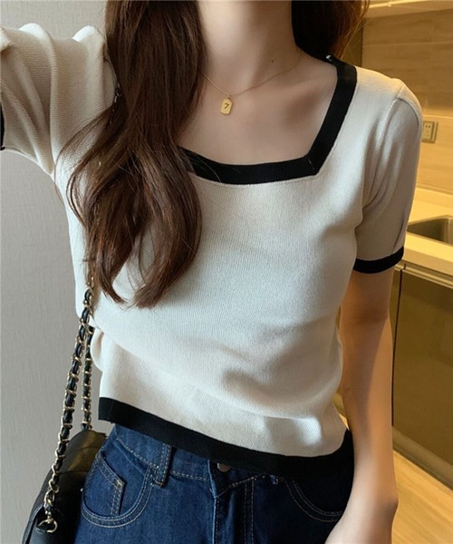 Silly（シリー）の「モノトーンバイカラースクウェアネックTEE（Tシャツ/カットソー・レディース・ホワイト/ブラック・FREE）」の7枚目の写真