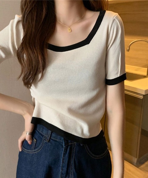 Silly（シリー）の「モノトーンバイカラースクウェアネックTEE（Tシャツ/カットソー・レディース・ホワイト/ブラック・FREE）」の8枚目の写真