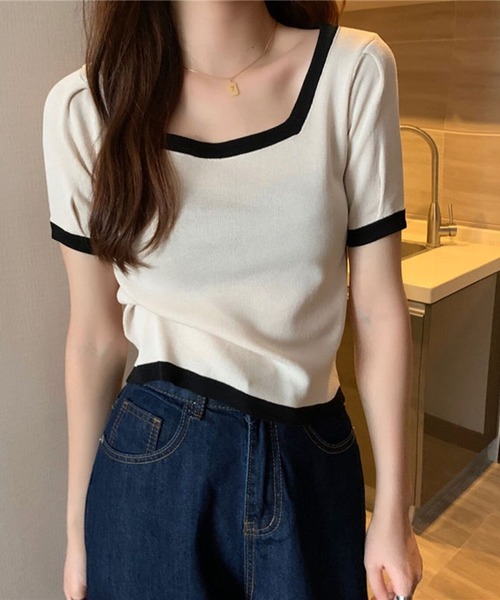 Silly（シリー）の「モノトーンバイカラースクウェアネックTEE（Tシャツ/カットソー・レディース・ホワイト/ブラック・FREE）」の9枚目の写真