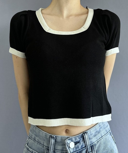 Silly（シリー）の「モノトーンバイカラースクウェアネックTEE（Tシャツ/カットソー・レディース・ホワイト/ブラック・FREE）」の21枚目の写真