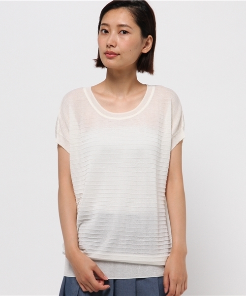 OUTLET（アウトレット）の「【Discoat】ネック付ガーター編ミチュニック（ニット/セーター・レディース・ネイビー/オフホワイト・FREE）」の10枚目の写真