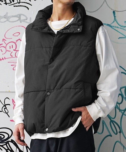 セール】中綿ボリュームナイロンベスト メンズ オーバーサイズ ジレ
