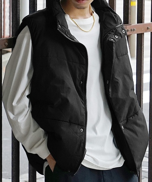 セール】中綿ボリュームナイロンベスト メンズ オーバーサイズ ジレ