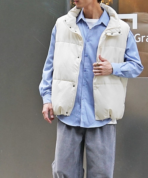 JOKER（ジョーカー）の「中綿ボリュームナイロンベスト メンズ オーバーサイズ ジレ ビッグシルエットカラーベスト 春服 冬服（ベスト・メンズ・クリーム/カーキ/ブラック・M/L）」の14枚目の写真