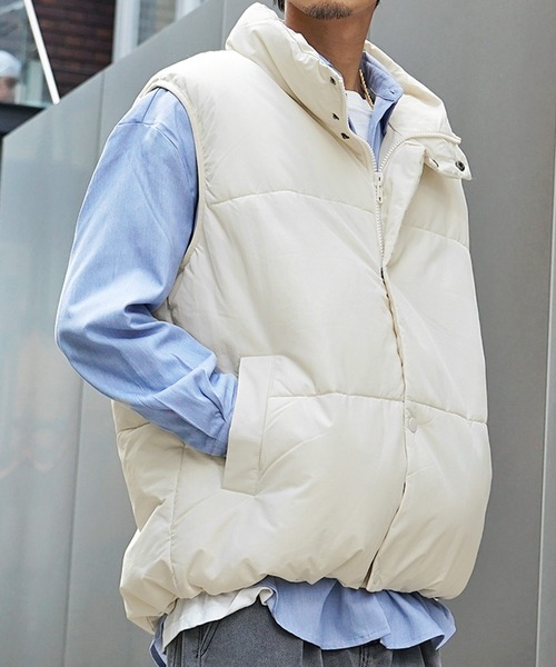 JOKER（ジョーカー）の「中綿ボリュームナイロンベスト メンズ オーバーサイズ ジレ ビッグシルエットカラーベスト 春服 冬服（ベスト・メンズ・クリーム/カーキ/ブラック・M/L）」の15枚目の写真