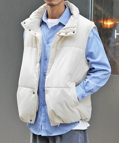 JOKER（ジョーカー）の「中綿ボリュームナイロンベスト メンズ オーバーサイズ ジレ ビッグシルエットカラーベスト 春服 冬服（ベスト・メンズ・クリーム/カーキ/ブラック・M/L）」の17枚目の写真