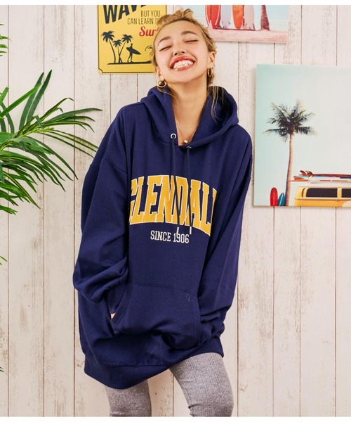 anap mimpi（アナップミンピ）の「カレッジ ロゴ 裏起毛 フーディー スウェット ミニワンピース（パーカー・レディース・ネイビー/ベージュ・FREE）」の11枚目の写真