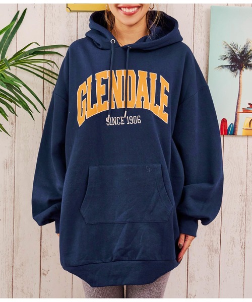 anap mimpi（アナップミンピ）の「カレッジ ロゴ 裏起毛 フーディー スウェット ミニワンピース（パーカー・レディース・ネイビー/ベージュ・FREE）」の17枚目の写真