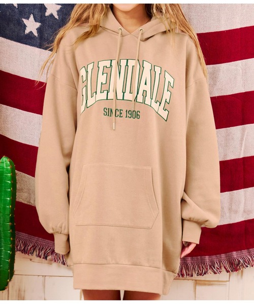 anap mimpi（アナップミンピ）の「カレッジ ロゴ 裏起毛 フーディー スウェット ミニワンピース（パーカー・レディース・ネイビー/ベージュ・FREE）」の16枚目の写真