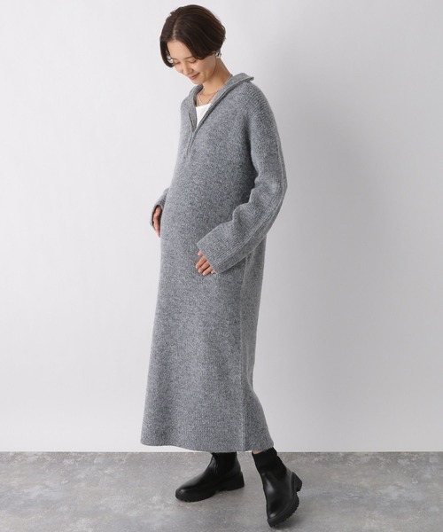 LEPSIM(レプシィム)の「【産前・産後対応】マタニティ/5ゲージハーフZIPワンピース 985972(マタニティウェア/グッズ・レディース・ベージュ/ブルー/グレー・FREE)」の2枚目の写真