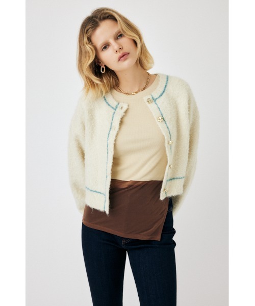 MOUSSY（マウジー）の「BI COLOR FRONT BUTTON ニット（カーディガン/ボレロ・レディース・アイボリー/ネイビー/ライトピンク・FREE）」の5枚目の写真