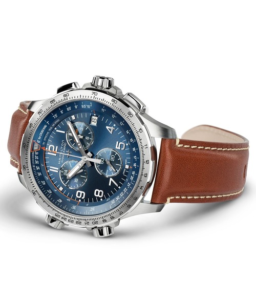 HAMILTON（ハミルトン）の「HAMILTON [ハミルトン] 腕時計 Khaki Aviation （カーキ アヴィエーション） X-Wind GMT クロノ クオーツ 46MM ブルー×ブラウン（アナログ腕時計・メンズ・ブルー・FREE）」の3枚目の写真