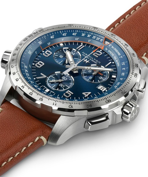 HAMILTON（ハミルトン）の「HAMILTON [ハミルトン] 腕時計 Khaki Aviation （カーキ アヴィエーション） X-Wind GMT クロノ クオーツ 46MM ブルー×ブラウン（アナログ腕時計・メンズ・ブルー・FREE）」の4枚目の写真