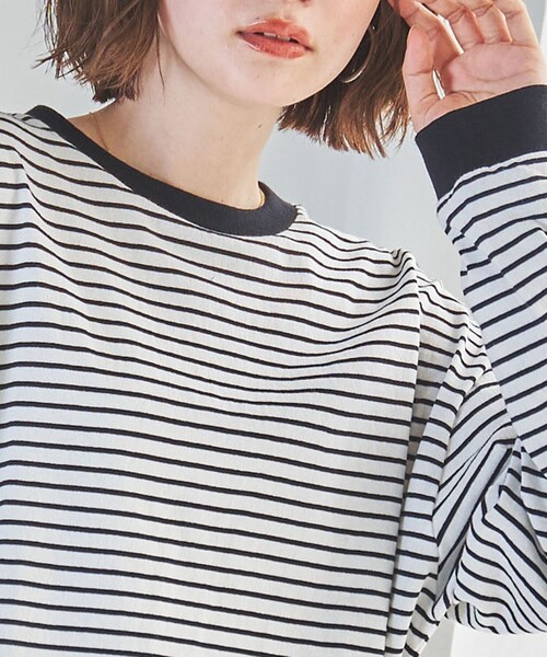 coen（コーエン）の「USAコットンレトロボーダーTシャツ（WEB限定カラー）（Tシャツ/カットソー・レディース・ブラック/ライトブルー/ブラウン/ライム/ベージュ/オレンジ/ロイヤルブルー/ホワイト・M/L）」の2枚目の写真