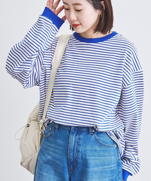 coen（コーエン）の「USAコットンレトロボーダーTシャツ（WEB限定カラー）（Tシャツ/カットソー・レディース・ブラック/ライトブルー/ブラウン/ライム/ベージュ/オレンジ/ロイヤルブルー/ホワイト・M/L）」の7枚目の写真