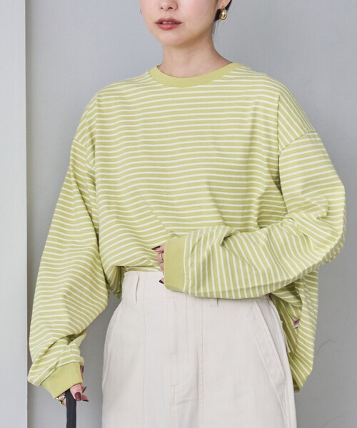 coen（コーエン）の「USAコットンレトロボーダーTシャツ（WEB限定カラー）（Tシャツ/カットソー・レディース・ブラック/ライトブルー/ブラウン/ライム/ベージュ/オレンジ/ロイヤルブルー/ホワイト・M/L）」の5枚目の写真