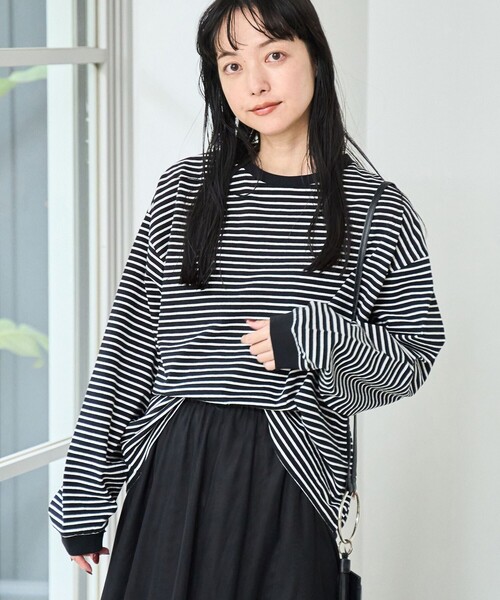 coen（コーエン）の「USAコットンレトロボーダーTシャツ（WEB限定カラー）（Tシャツ/カットソー・レディース・ブラック/ライトブルー/ブラウン/ライム/ベージュ/オレンジ/ロイヤルブルー/ホワイト・M/L）」の10枚目の写真