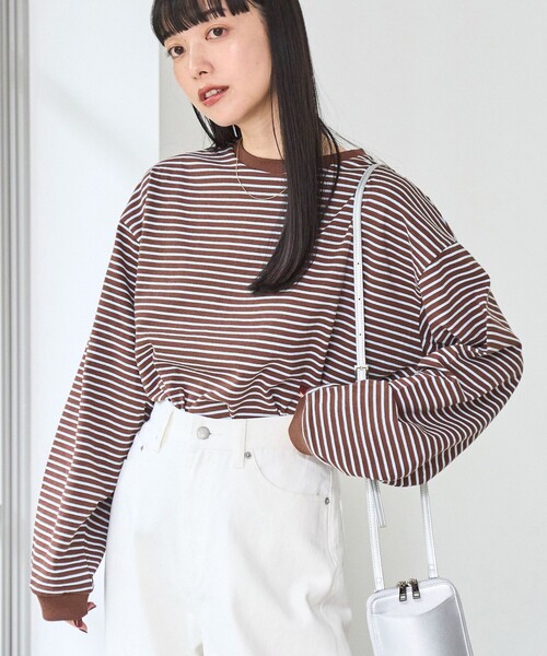 coen（コーエン）の「USAコットンレトロボーダーTシャツ（WEB限定カラー）（Tシャツ/カットソー・レディース・ブラック/ライトブルー/ブラウン/ライム/ベージュ/オレンジ/ロイヤルブルー/ホワイト・M/L）」の16枚目の写真