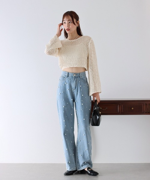 BLUEEAST(ブルーイースト)の「ゆるメッシュ透かし編みクロシェニット(ニット/セーター・レディース・ブラック/ホワイト/ベージュ・MEDIUM)」の18枚目の写真