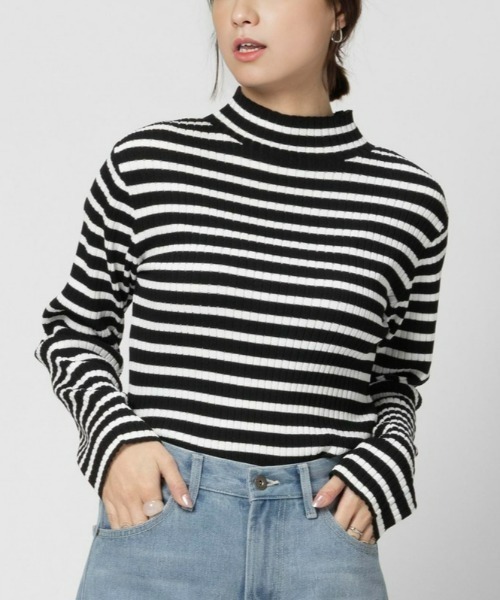 HONEYSUCKLE ROSE（ハニーサックルローズ）の「【HONEYSUCKLE ROSE】ハイゲージリブニット（ニット/セーター・レディース・オフホワイト/ブラック/ブラック×ホワイト/ホワイト×カーキブラウン・M/L）」の4枚目の写真