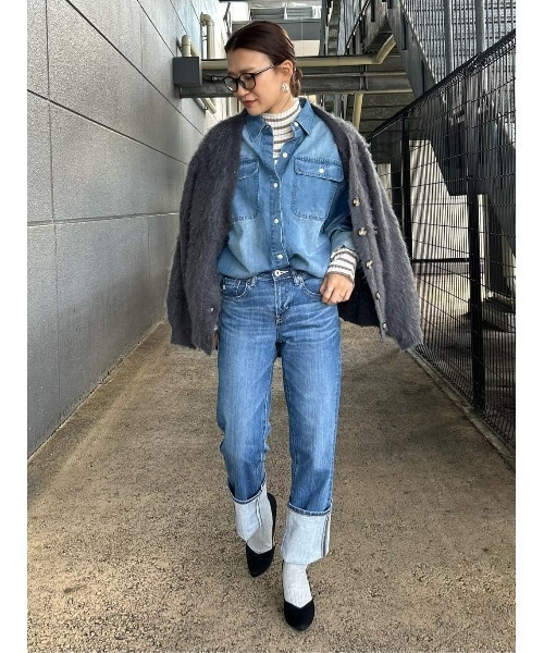 HONEYSUCKLE ROSE（ハニーサックルローズ）の「【HONEYSUCKLE ROSE】ハイゲージリブニット（ニット/セーター・レディース・オフホワイト/ブラック/ブラック×ホワイト/ホワイト×カーキブラウン・M/L）」の13枚目の写真