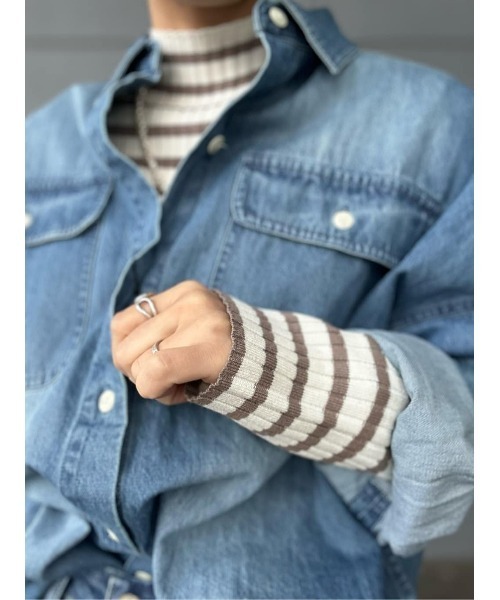 HONEYSUCKLE ROSE（ハニーサックルローズ）の「【HONEYSUCKLE ROSE】ハイゲージリブニット（ニット/セーター・レディース・オフホワイト/ブラック/ブラック×ホワイト/ホワイト×カーキブラウン・M/L）」の14枚目の写真