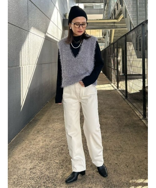 HONEYSUCKLE ROSE（ハニーサックルローズ）の「【HONEYSUCKLE ROSE】ハイゲージリブニット（ニット/セーター・レディース・オフホワイト/ブラック/ブラック×ホワイト/ホワイト×カーキブラウン・M/L）」の20枚目の写真