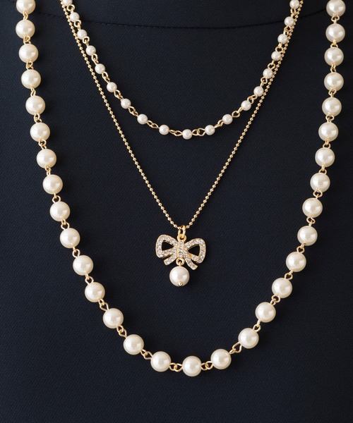 3連リボンチャームネックレス（ネックレス）｜Rose Tiara（ローズティアラ）