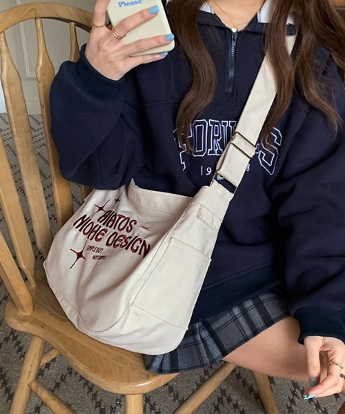 Miniministore（ミニミニストア）の「ショルダーバッグ キャンバス 大容量通学（ショルダーバッグ・レディース・アイボリー・FREE）」の7枚目の写真