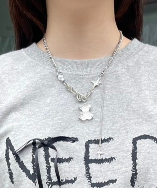 Never mind the XU / Chikashitsu+(ネバーマインド ザ エックスユー / チカシツプラス)の「韓国ファッション nmtc + エヌエムティーシープラス bear pendant necklace くまちゃんネックレス ベアネックレス スターネックレス チェーンネックレス シルバーネックレス シルバーアクセサリー ストリートファッション 韓国ストリート(ネックレス・レディース・シルバー・ONE SIZE)」の7枚目の写真