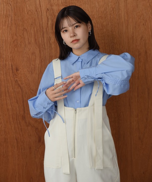 Amiur（エミレ）の「back drawstring smooth shirt / バックドローストリングスムースシャツ（シャツ/ブラウス・レディース・ブルー/ホワイト/ピンク・FREE）」の22枚目の写真