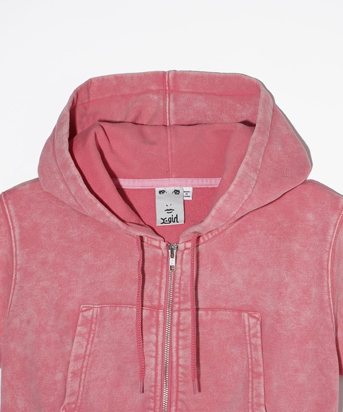 (未開封)1.050°C パーカー XSサイズ ピンク X-girl パーカー MIX LOGO ＆ FACE FADED ZIP UP SWEAT HOODIE