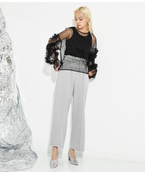 Settimissimo(セッティミッシモ)の「フリルキャンディースリーブ シアー プルオーバー 長袖(Tシャツ/カットソー・レディース・ブラック/アイボリー・FREE)」の7枚目の写真