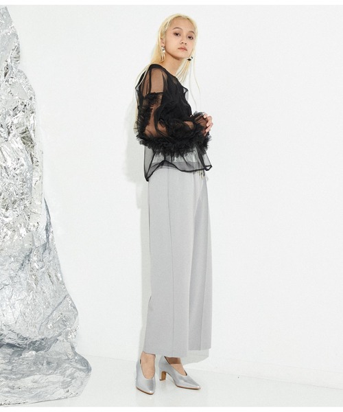 Settimissimo(セッティミッシモ)の「フリルキャンディースリーブ シアー プルオーバー 長袖(Tシャツ/カットソー・レディース・ブラック/アイボリー・FREE)」の8枚目の写真