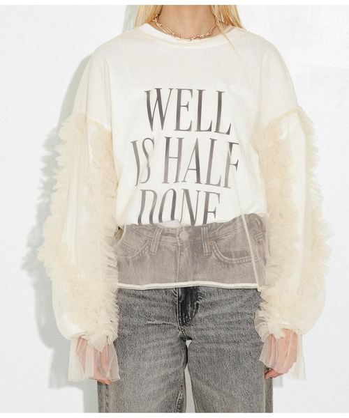 Settimissimo(セッティミッシモ)の「フリルキャンディースリーブ シアー プルオーバー 長袖(Tシャツ/カットソー・レディース・ブラック/アイボリー・FREE)」の11枚目の写真